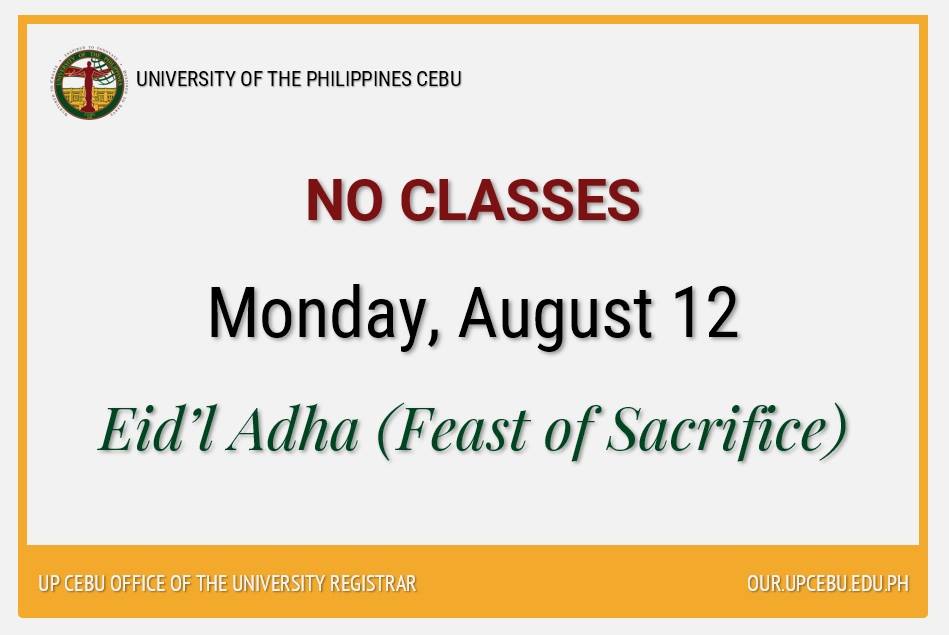 NO CLASSES on 12 August 2019 in Observance of Eid’l Adha