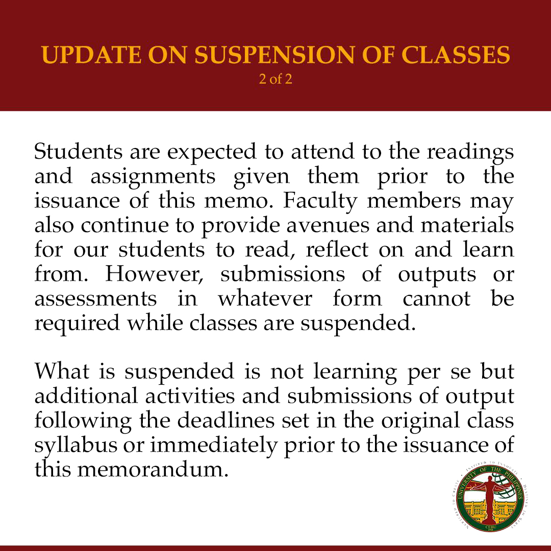 UPDATE: Suspension of Classes - University of the Philippines Cebu
