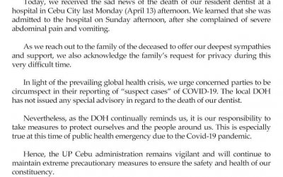 UP Cebu Statement on Death of School Dentist