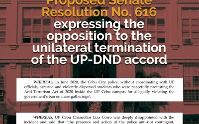 IN THE NEWS: Seven senators filed for a resolution expressing their opposition to the unilateral termination of the UP-DND accord