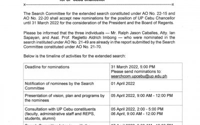 CALL FOR NOMINATIONS under the Extended Search for UP Cebu Chancellor