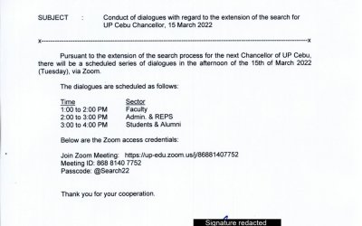 DIALOGUE: Extension on the Search Process for the Next Chancellor of UP Cebu