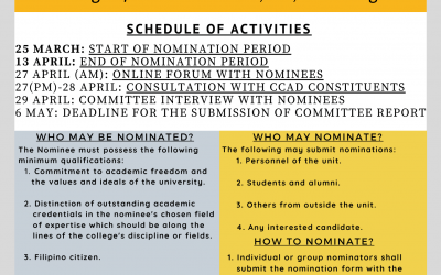 SEARCH for the Next Dean of the UP Cebu College of Communication, Art, and Design Schedule of Activities