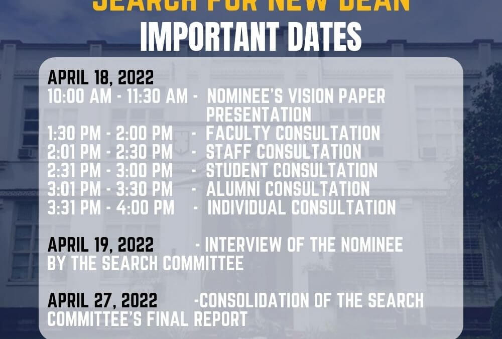 REVISED: SEARCH for the Next Dean of the UP Cebu School of Management Schedule of Activities