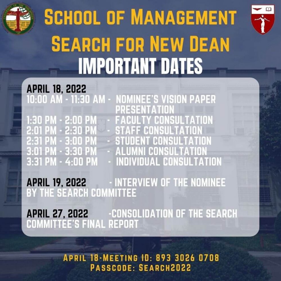 REVISED SEARCH For The Next Dean Of The UP Cebu School Of Management 
