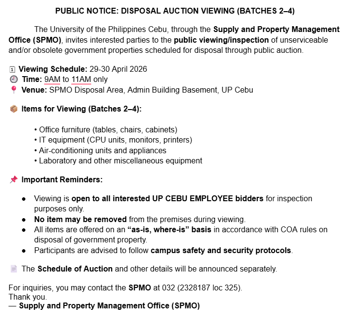Disposal Auction Viewing (Batches 2-4)